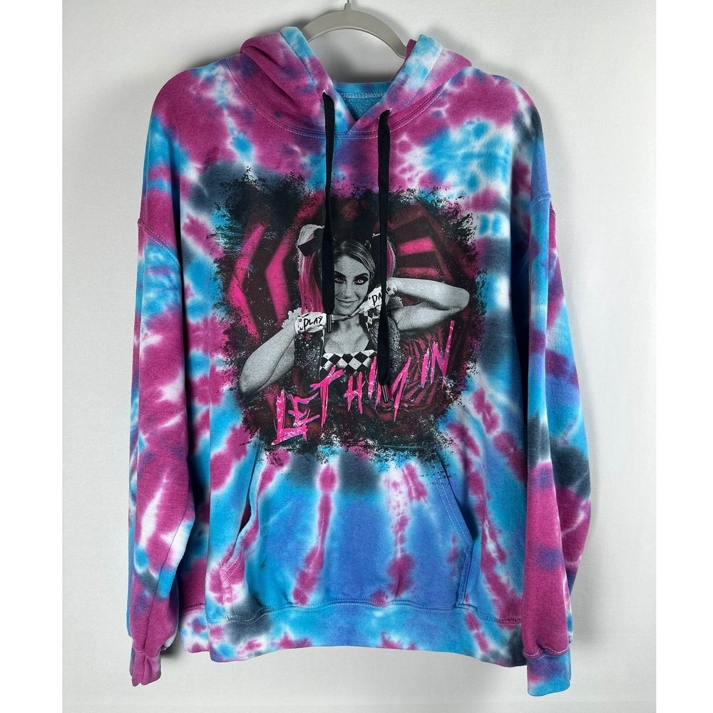 WWE Alexa Bliss "Let Him In" Wrestling Tie-Dye Pullover Graphic Hoodie Women's L